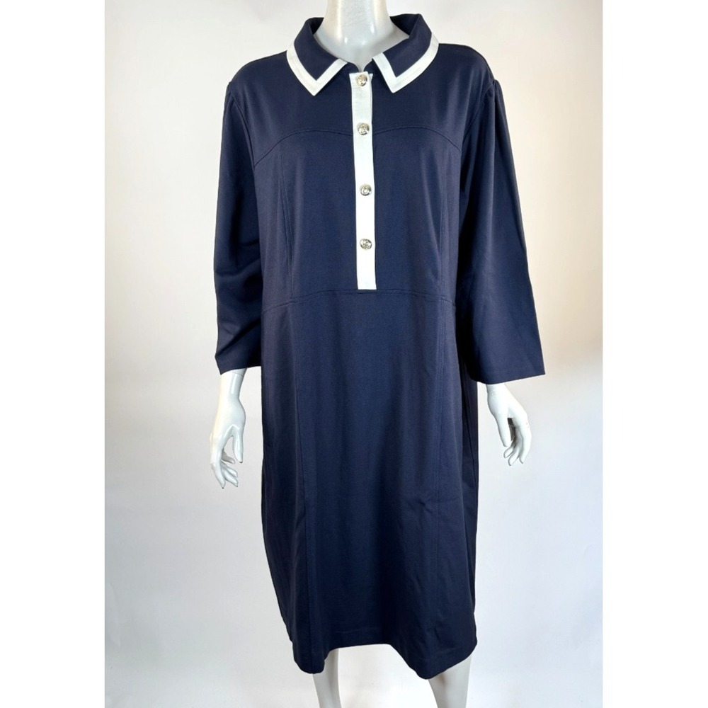 Talbots Tipped Ponte Shirt Dress Women 24W NWT Jersey Stretch Pockets Navy